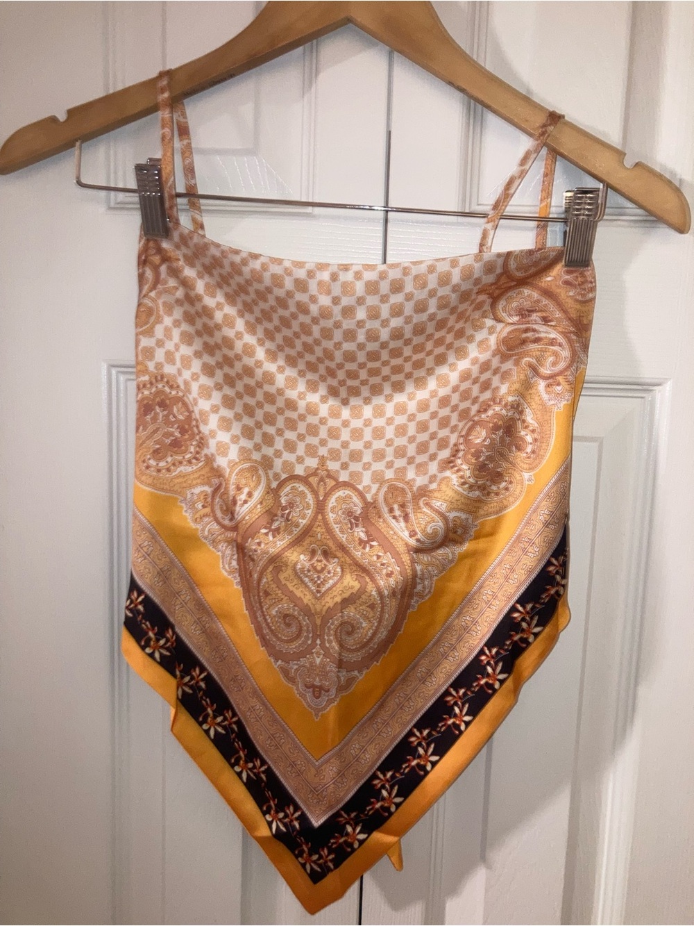 Orange, Pink, and Black Paisley Satin Bandana Open Back Tank Top